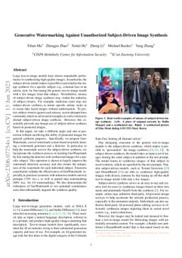 Generative Watermarking Against Unauthorized Subject-Driven Image
  Synthesis