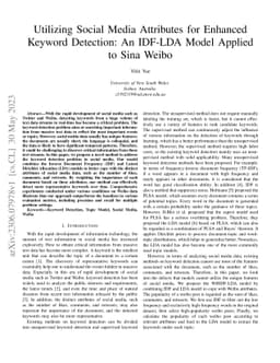 Utilizing Social Media Attributes for Enhanced Keyword Detection: An
  IDF-LDA Model Applied to Sina Weibo
