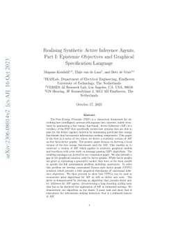 Realising Synthetic Active Inference Agents, Part I: Epistemic
  Objectives and Graphical Specification Language