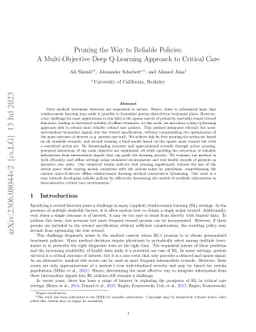 Pruning the Way to Reliable Policies: A Multi-Objective Deep Q-Learning
  Approach to Critical Care