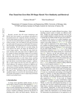 Fine-Tuned but Zero-Shot 3D Shape Sketch View Similarity and Retrieval