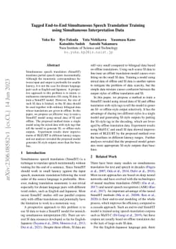 Tagged End-to-End Simultaneous Speech Translation Training using
  Simultaneous Interpretation Data