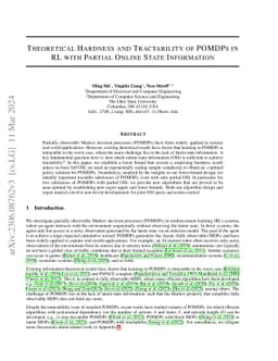 Theoretical Hardness and Tractability of POMDPs in RL with Partial
  Online State Information