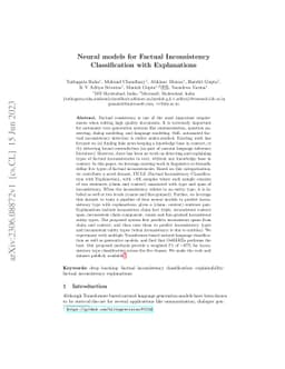 Neural models for Factual Inconsistency Classification with Explanations