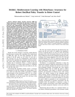 DiAReL: Reinforcement Learning with Disturbance Awareness for Robust
  Sim2Real Policy Transfer in Robot Control