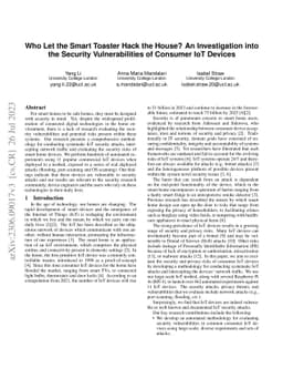 Who Let the Smart Toaster Hack the House? An Investigation into the
  Security Vulnerabilities of Consumer IoT Devices
