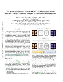 2nd Place Winning Solution for the CVPR2023 Visual Anomaly and Novelty
  Detection Challenge: Multimodal Prompting for Data-centric Anomaly Detection
