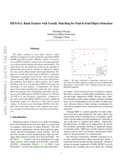 DEYOv2: Rank Feature with Greedy Matching for End-to-End Object
  Detection