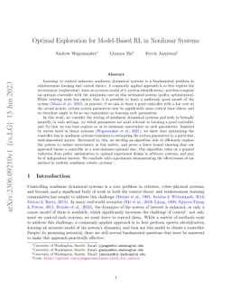 Optimal Exploration for Model-Based RL in Nonlinear Systems