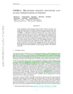 CMMLU: Measuring massive multitask language understanding in Chinese