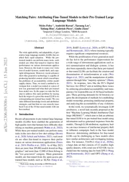 Matching Pairs: Attributing Fine-Tuned Models to their Pre-Trained Large
  Language Models