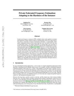 Private Federated Frequency Estimation: Adapting to the Hardness of the
  Instance