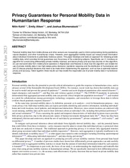 Privacy Guarantees for Personal Mobility Data in Humanitarian Response