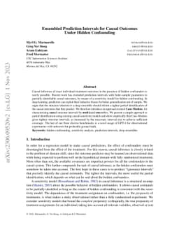Ensembled Prediction Intervals for Causal Outcomes Under Hidden
  Confounding