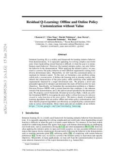 Residual Q-Learning: Offline and Online Policy Customization without
  Value