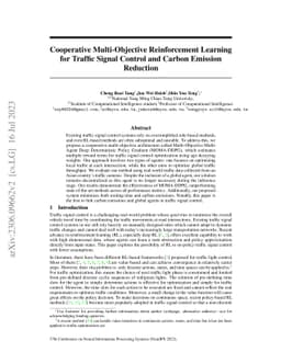 Cooperative Multi-Objective Reinforcement Learning for Traffic Signal
  Control and Carbon Emission Reduction