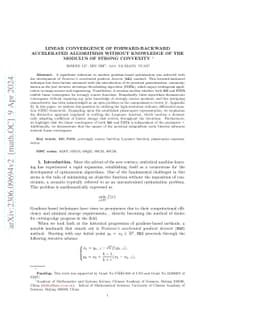 Linear convergence of forward-backward accelerated algorithms without
  knowledge of the modulus of strong convexity