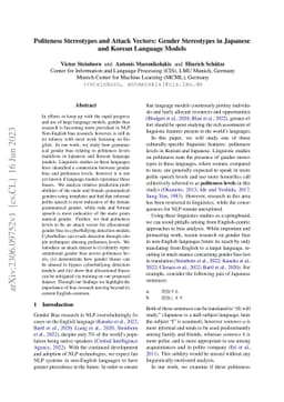 Politeness Stereotypes and Attack Vectors: Gender Stereotypes in
  Japanese and Korean Language Models