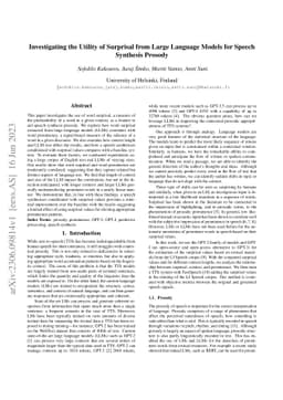 Investigating the Utility of Surprisal from Large Language Models for
  Speech Synthesis Prosody