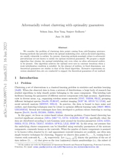 Adversarially robust clustering with optimality guarantees