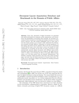 Document Layout Annotation: Database and Benchmark in the Domain of
  Public Affairs