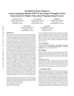 Thrilled by Your Progress! Large Language Models (GPT-4) No Longer
  Struggle to Pass Assessments in Higher Education Programming Courses