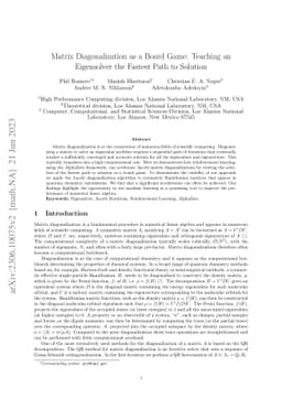 Matrix Diagonalization as a Board Game: Teaching an Eigensolver the
  Fastest Path to Solution