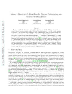 Memory-Constrained Algorithms for Convex Optimization via Recursive
  Cutting-Planes