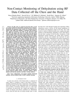 Non-Contact Monitoring of Dehydration using RF Data Collected off the
  Chest and the Hand