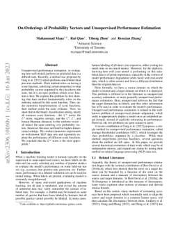 On Orderings of Probability Vectors and Unsupervised Performance
  Estimation