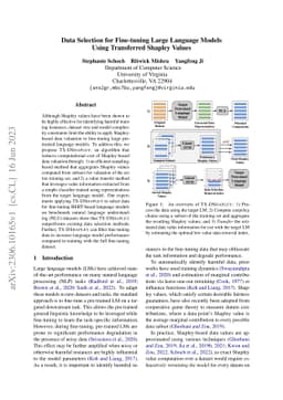 Data Selection for Fine-tuning Large Language Models Using Transferred
  Shapley Values