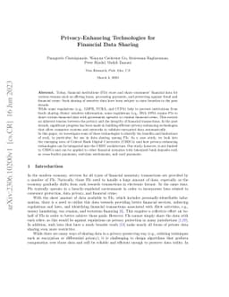 Privacy-Enhancing Technologies for Financial Data Sharing
