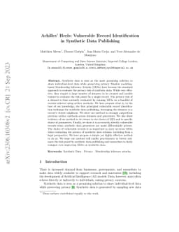 Achilles' Heels: Vulnerable Record Identification in Synthetic Data
  Publishing