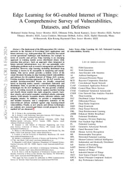 Edge Learning for 6G-enabled Internet of Things: A Comprehensive Survey
  of Vulnerabilities, Datasets, and Defenses