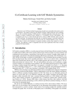 Co-Certificate Learning with SAT Modulo Symmetries