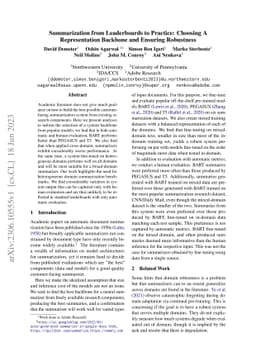 Summarization from Leaderboards to Practice: Choosing A Representation
  Backbone and Ensuring Robustness