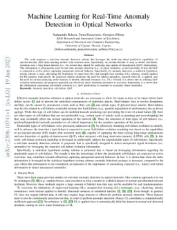 Machine Learning for Real-Time Anomaly Detection in Optical Networks