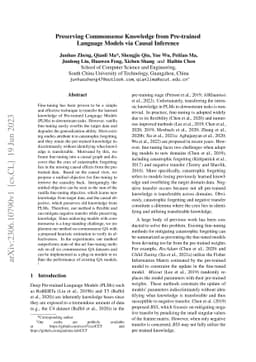 Preserving Commonsense Knowledge from Pre-trained Language Models via
  Causal Inference