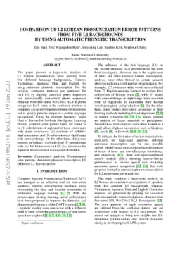 Comparison of L2 Korean pronunciation error patterns from five L1
  backgrounds by using automatic phonetic transcription