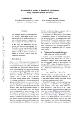 Grammatical gender in Swedish is predictable using recurrent neural
  networks
