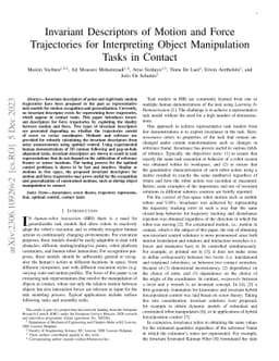 Invariant Descriptors of Motion and Force Trajectories for Interpreting
  Object Manipulation Tasks in Contact