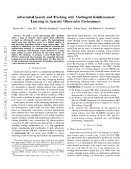 Adversarial Search and Tracking with Multiagent Reinforcement Learning
  in Sparsely Observable Environment