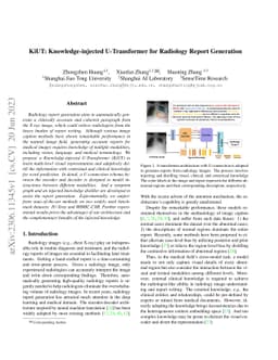 KiUT: Knowledge-injected U-Transformer for Radiology Report Generation