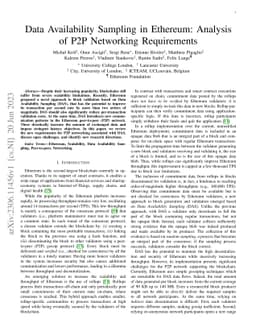 Data Availability Sampling in Ethereum: Analysis of P2P Networking
  Requirements