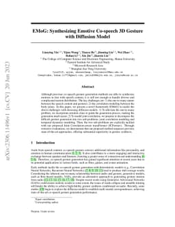 EMoG: Synthesizing Emotive Co-speech 3D Gesture with Diffusion Model