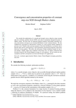 Convergence and concentration properties of constant step-size SGD
  through Markov chains