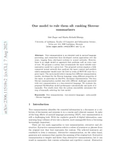 One model to rule them all: ranking Slovene summarizers