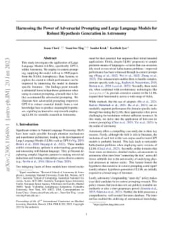 Harnessing the Power of Adversarial Prompting and Large Language Models
  for Robust Hypothesis Generation in Astronomy