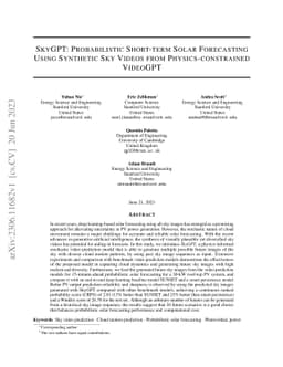 SkyGPT: Probabilistic Short-term Solar Forecasting Using Synthetic Sky
  Videos from Physics-constrained VideoGPT