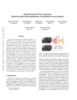 Data-Driven but Privacy-Conscious: Pedestrian Dataset De-identification
  via Full-Body Person Synthesis